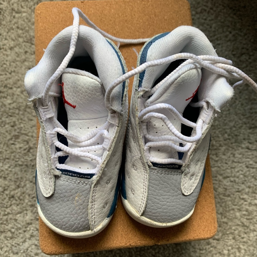 Size 5C Jordan Retro 13 French blue, white & fire red